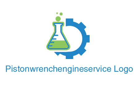 chemical flask and half gear engineering logo