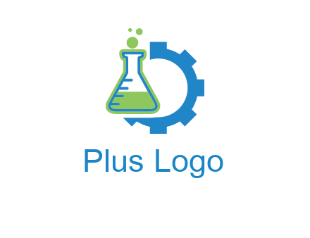 chemical flask and half gear engineering logo