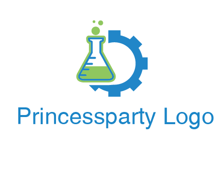 chemical flask and half gear engineering logo