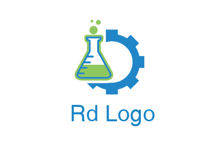 chemical flask and half gear engineering logo