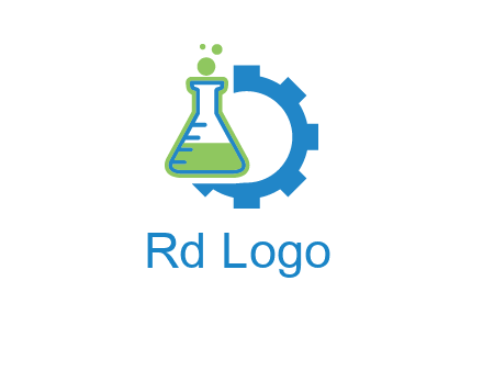 chemical flask and half gear engineering logo