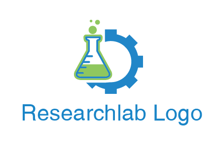 chemical flask and half gear engineering logo