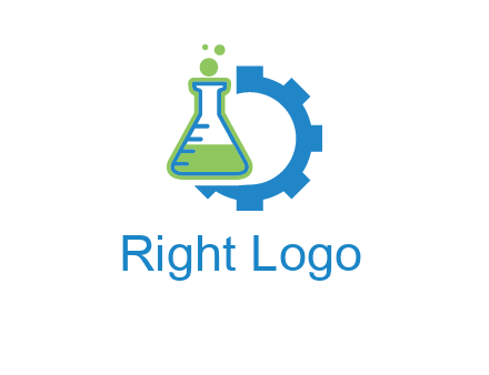 chemical flask and half gear engineering logo