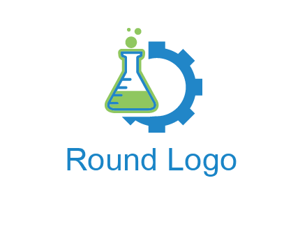 chemical flask and half gear engineering logo