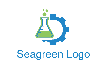 chemical flask and half gear engineering logo