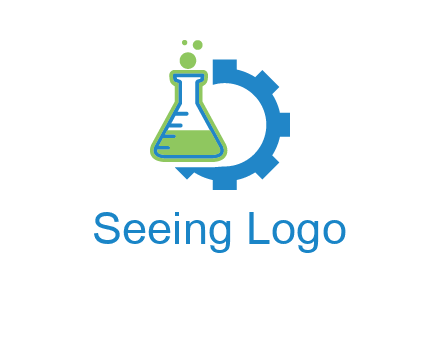 chemical flask and half gear engineering logo