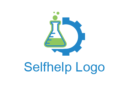 chemical flask and half gear engineering logo