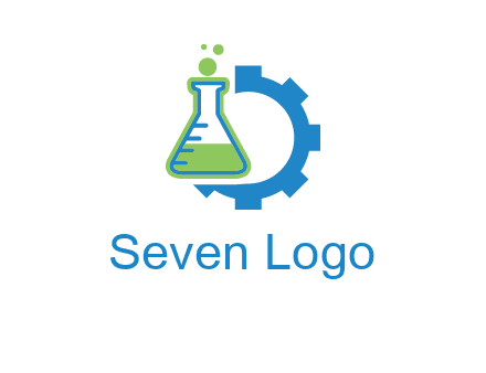 chemical flask and half gear engineering logo