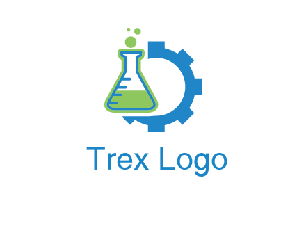 chemical flask and half gear engineering logo
