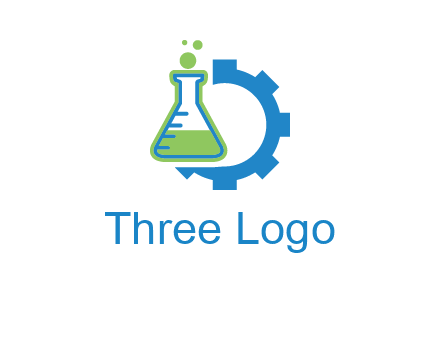 chemical flask and half gear engineering logo
