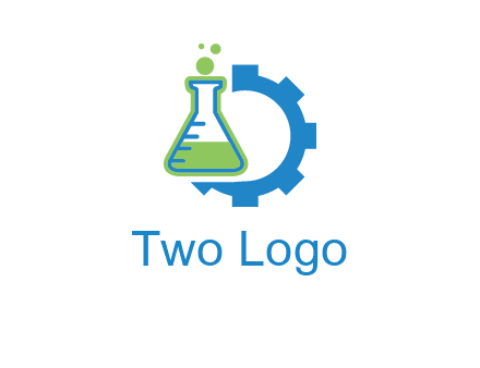 chemical flask and half gear engineering logo