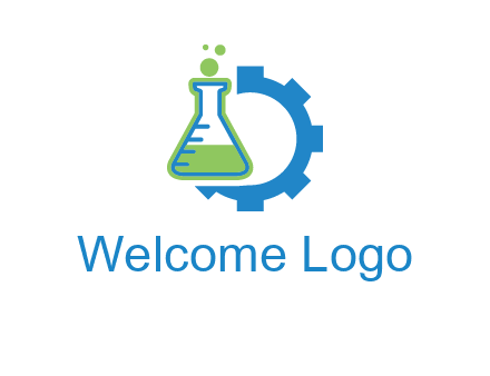 chemical flask and half gear engineering logo