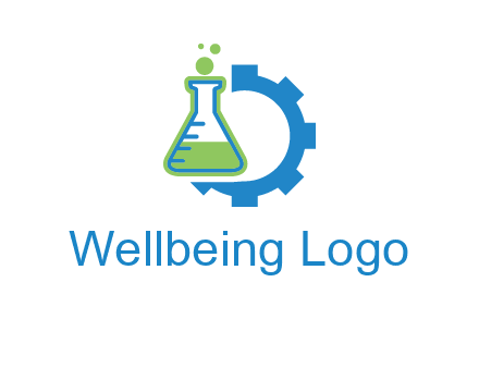 chemical flask and half gear engineering logo