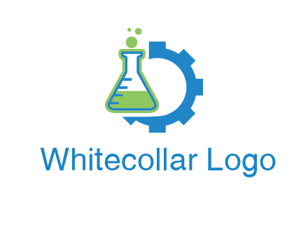 chemical flask and half gear engineering logo