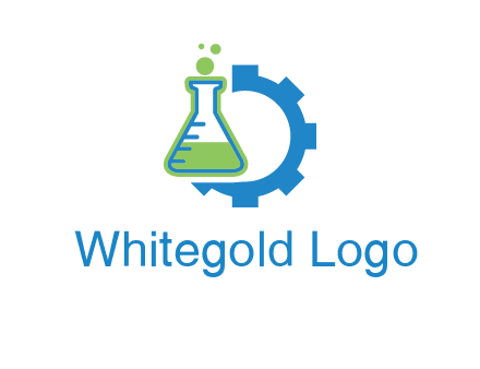 chemical flask and half gear engineering logo