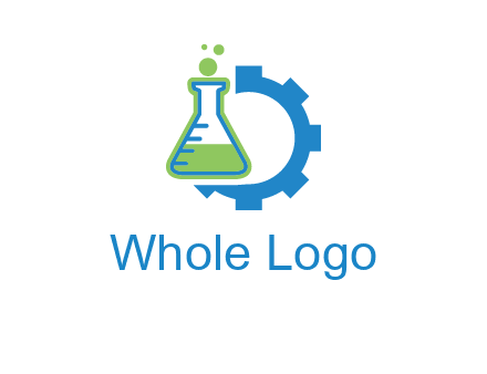 chemical flask and half gear engineering logo