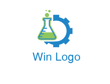 chemical flask and half gear engineering logo