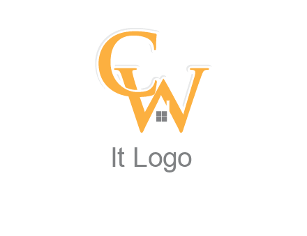 Letter CW with roof and window logo