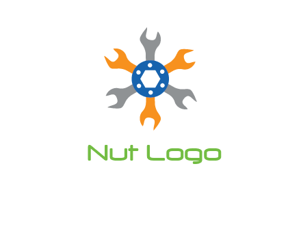 spanners crossing each other with nut in center engineering logo icon