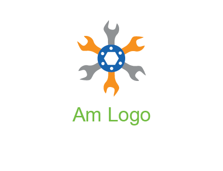 spanners crossing each other with nut in center engineering logo icon