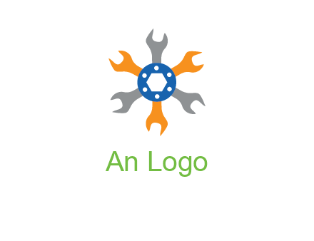 spanners crossing each other with nut in center engineering logo icon