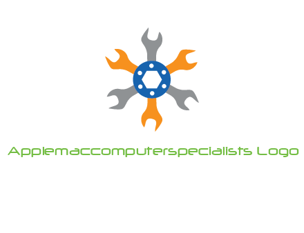 spanners crossing each other with nut in center engineering logo icon