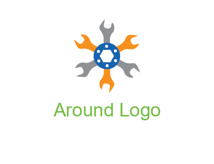 spanners crossing each other with nut in center engineering logo icon