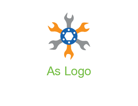 spanners crossing each other with nut in center engineering logo icon