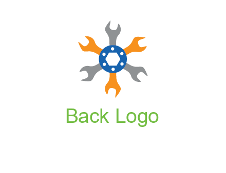 spanners crossing each other with nut in center engineering logo icon