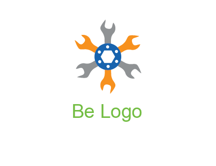 spanners crossing each other with nut in center engineering logo icon