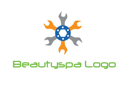 spanners crossing each other with nut in center engineering logo icon