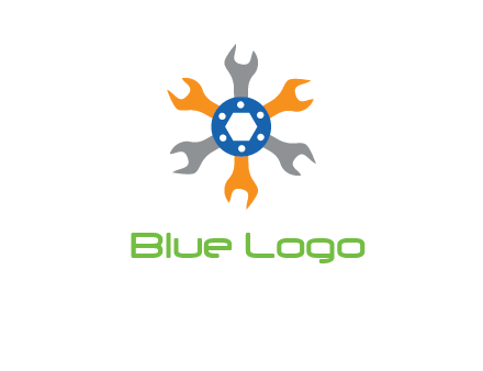 spanners crossing each other with nut in center engineering logo icon