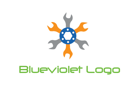 spanners crossing each other with nut in center engineering logo icon