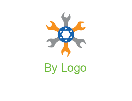 spanners crossing each other with nut in center engineering logo icon