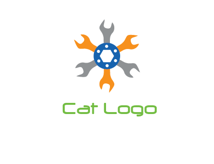 spanners crossing each other with nut in center engineering logo icon