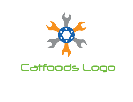 spanners crossing each other with nut in center engineering logo icon