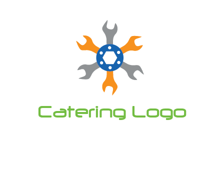 spanners crossing each other with nut in center engineering logo icon