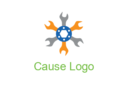 spanners crossing each other with nut in center engineering logo icon