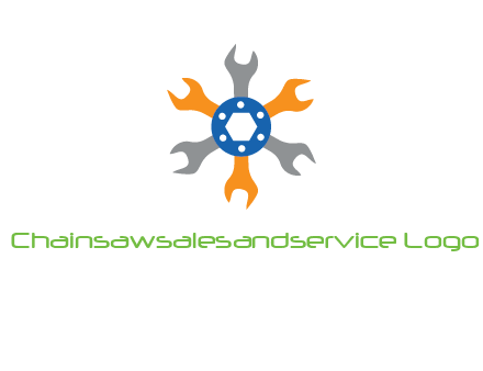 spanners crossing each other with nut in center engineering logo icon