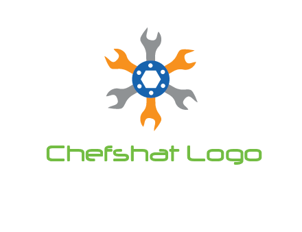 spanners crossing each other with nut in center engineering logo icon