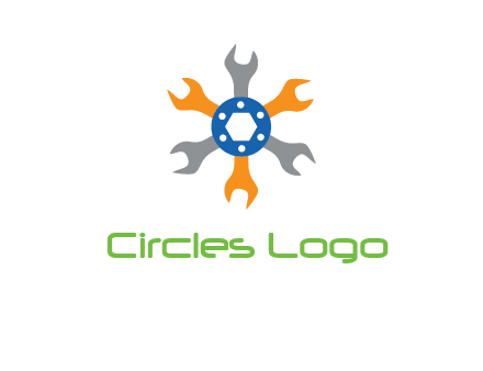 spanners crossing each other with nut in center engineering logo icon