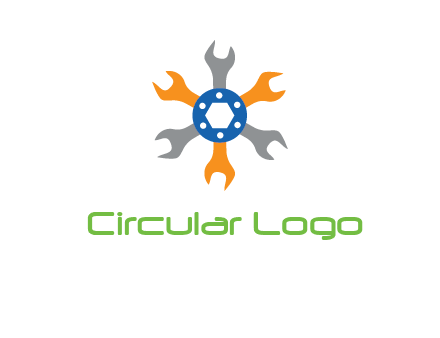spanners crossing each other with nut in center engineering logo icon