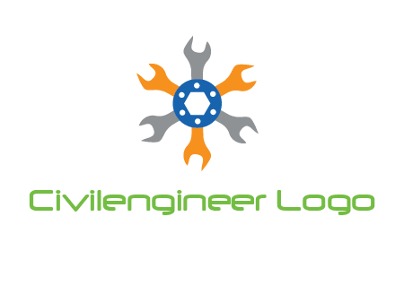 spanners crossing each other with nut in center engineering logo icon