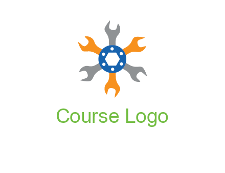 spanners crossing each other with nut in center engineering logo icon