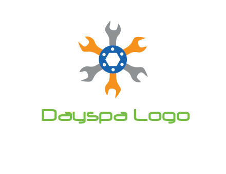 spanners crossing each other with nut in center engineering logo icon