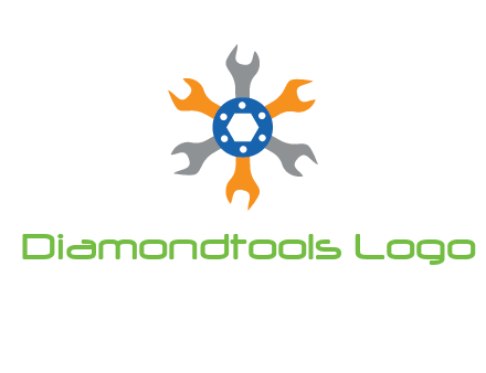 spanners crossing each other with nut in center engineering logo icon