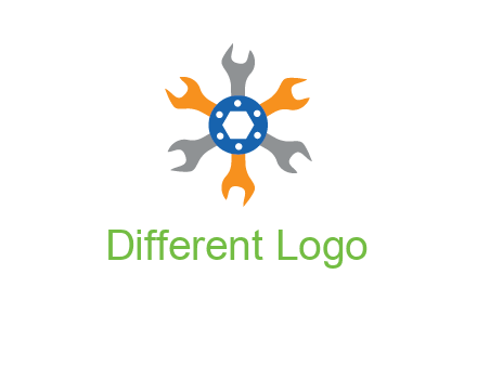 spanners crossing each other with nut in center engineering logo icon