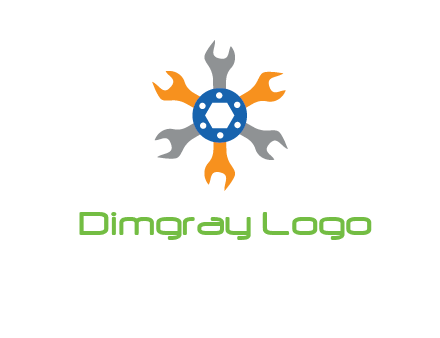 spanners crossing each other with nut in center engineering logo icon