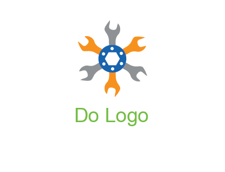 spanners crossing each other with nut in center engineering logo icon
