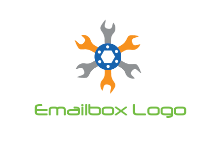 spanners crossing each other with nut in center engineering logo icon